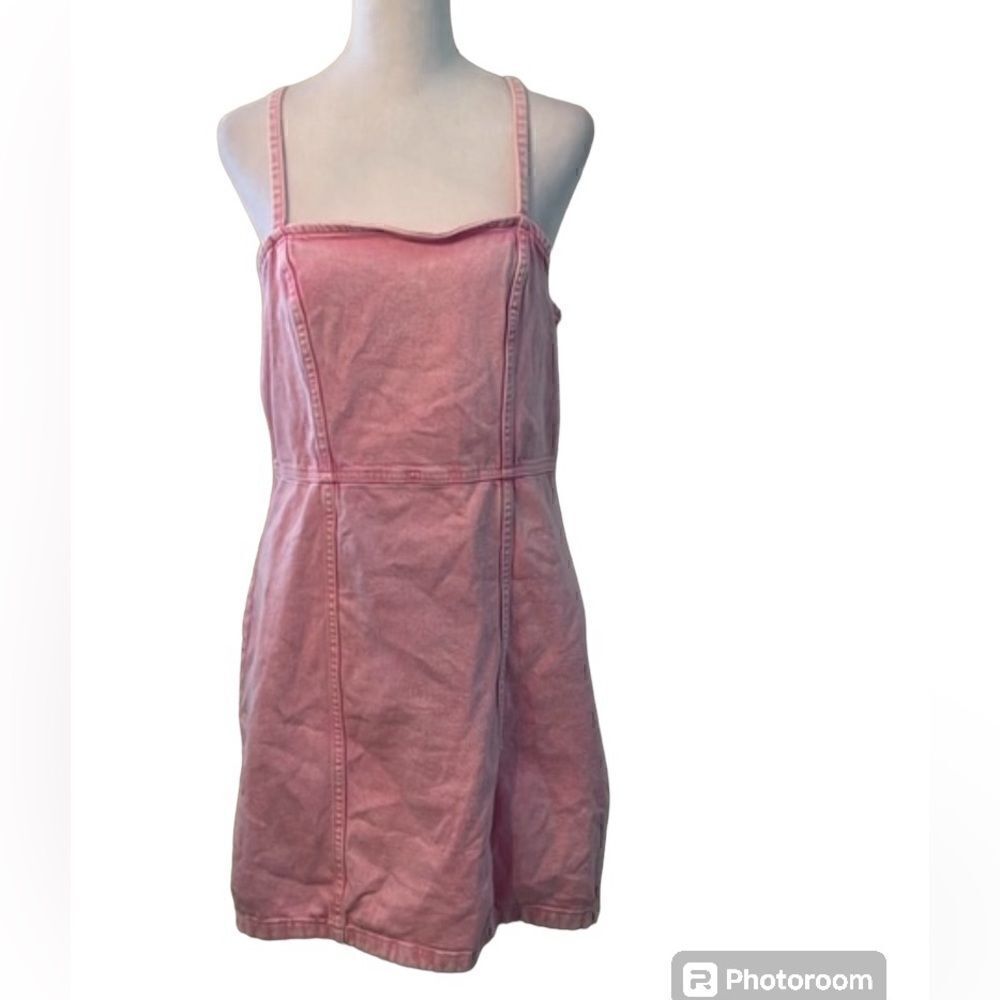 Divided size M zip back spaghetti strap pink denim dress